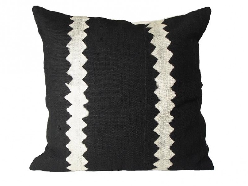 Mudcloth Cushion - Black with White Zigzag 45 x 45cm